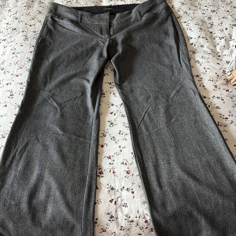 Express Editor Flare Black and White Tweed Pants 14R